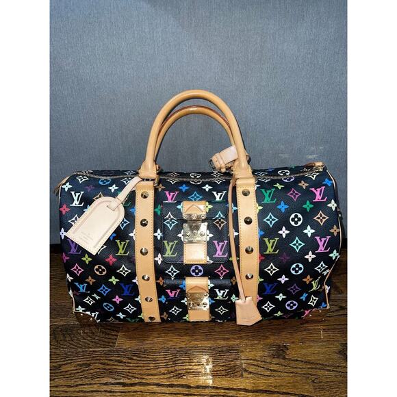 Louis Vuitton Keepall 45 Takashi Murakami Black Multicolor Monogram Travel Bag - Picture 2 of 8